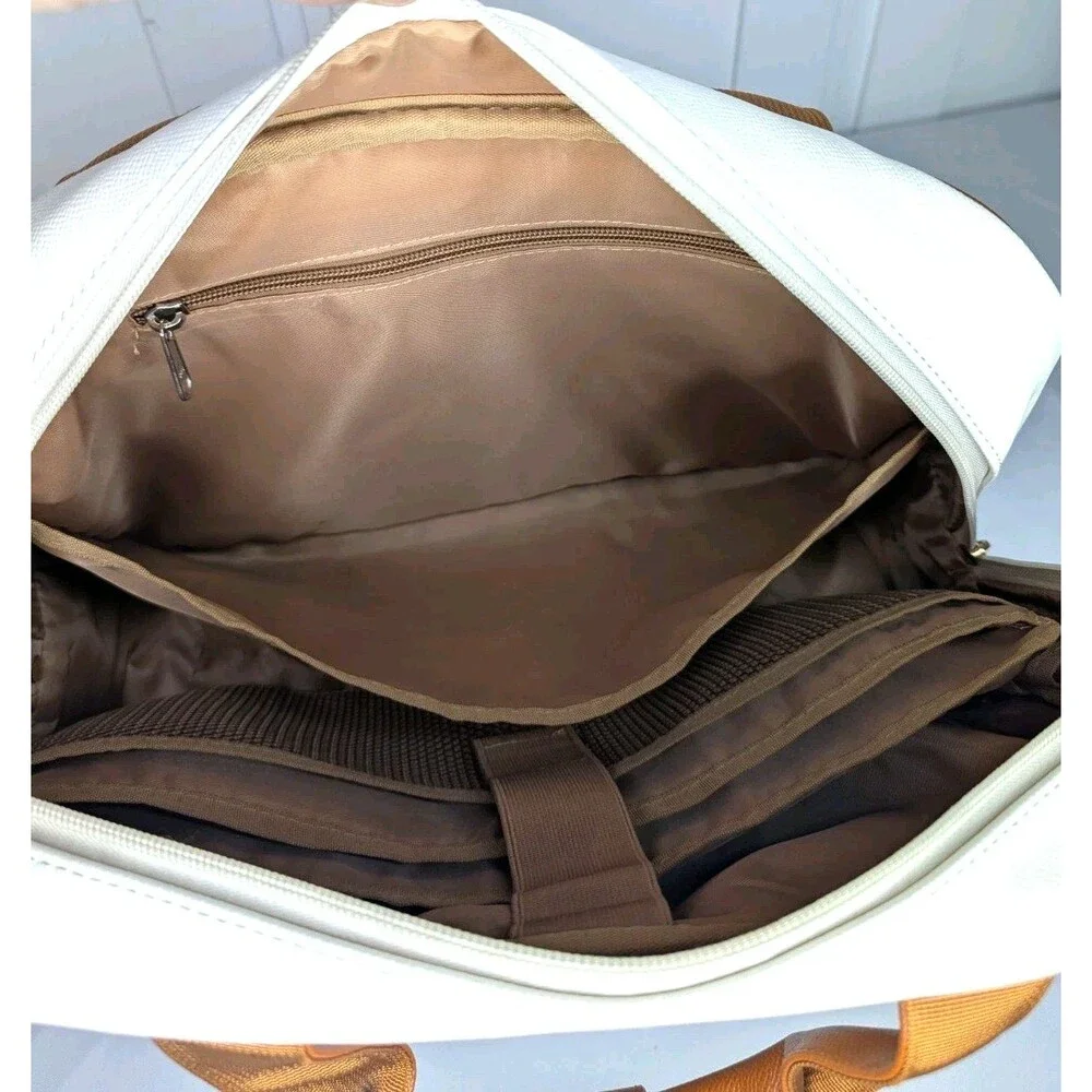 14 inch Laptop/Work Bag - Quilted White with Brown Trim